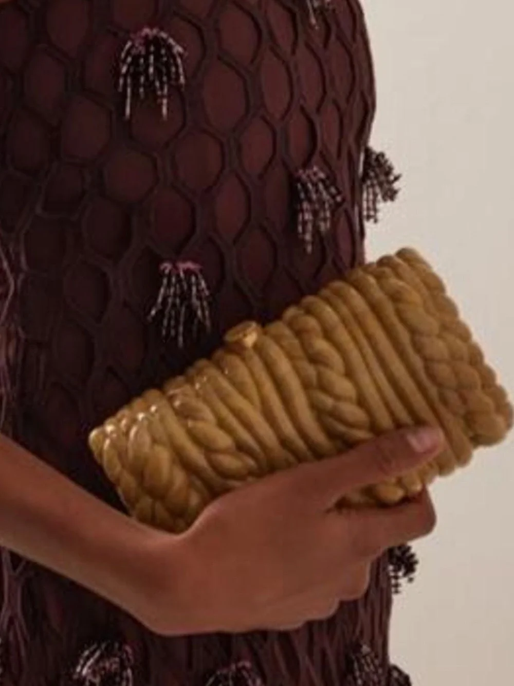cult gaia Helene Amber Resin Quilted-Style Crossbody with Gold Chain NWT in box